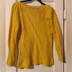 LOFT Mustard Yellow Textured Knit Sweater XS Cotton Lightweight Pullover